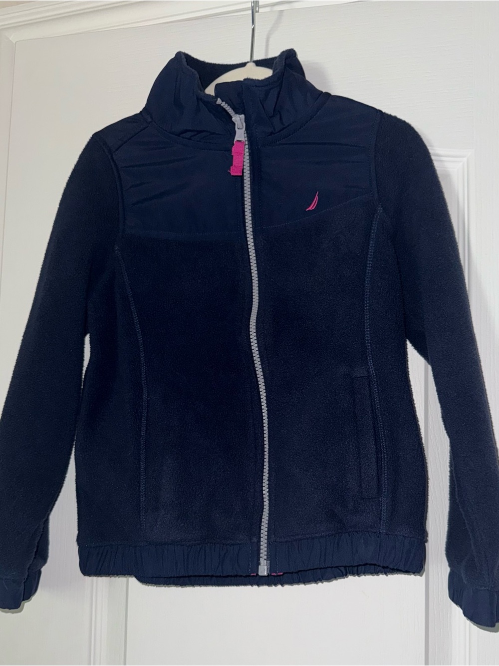 Nautica Kids Navy Fleece Jacket with Pink Trim